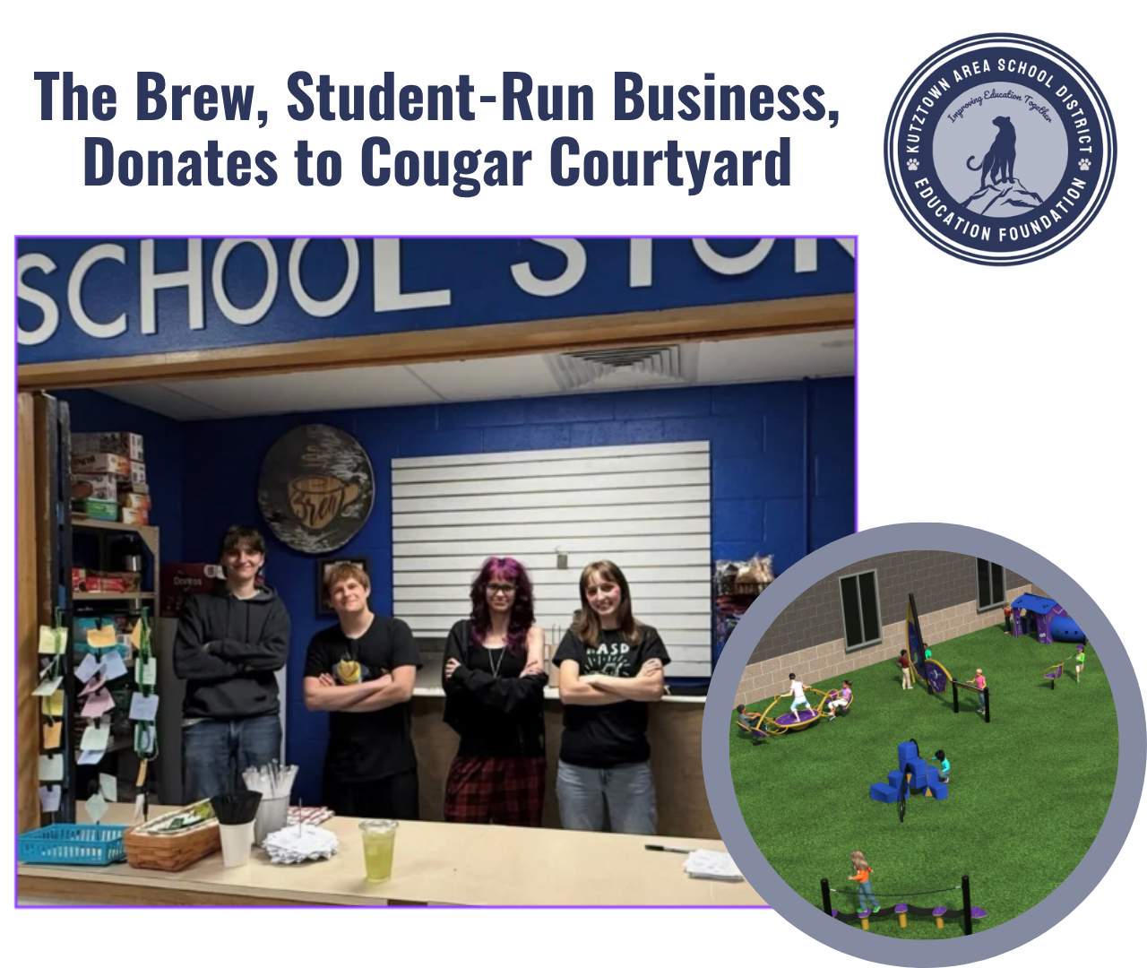 The Brew, Kutztown High School’s student-run business, donates to Cougar Courtyard