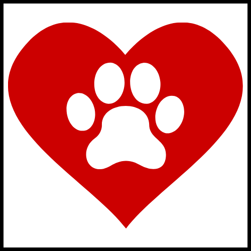 Red heart with a white paw print inside.
