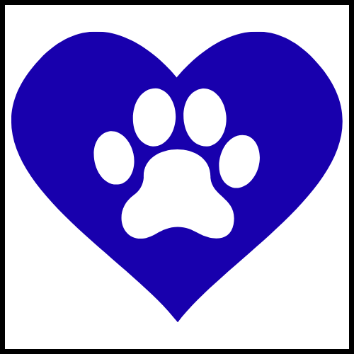 Blue heart with a white paw print in the center.