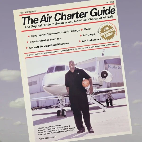Shaquille O'Neal in a Gulfstream IVSP in 2001 - Check out the Air Charter Guide Cover!