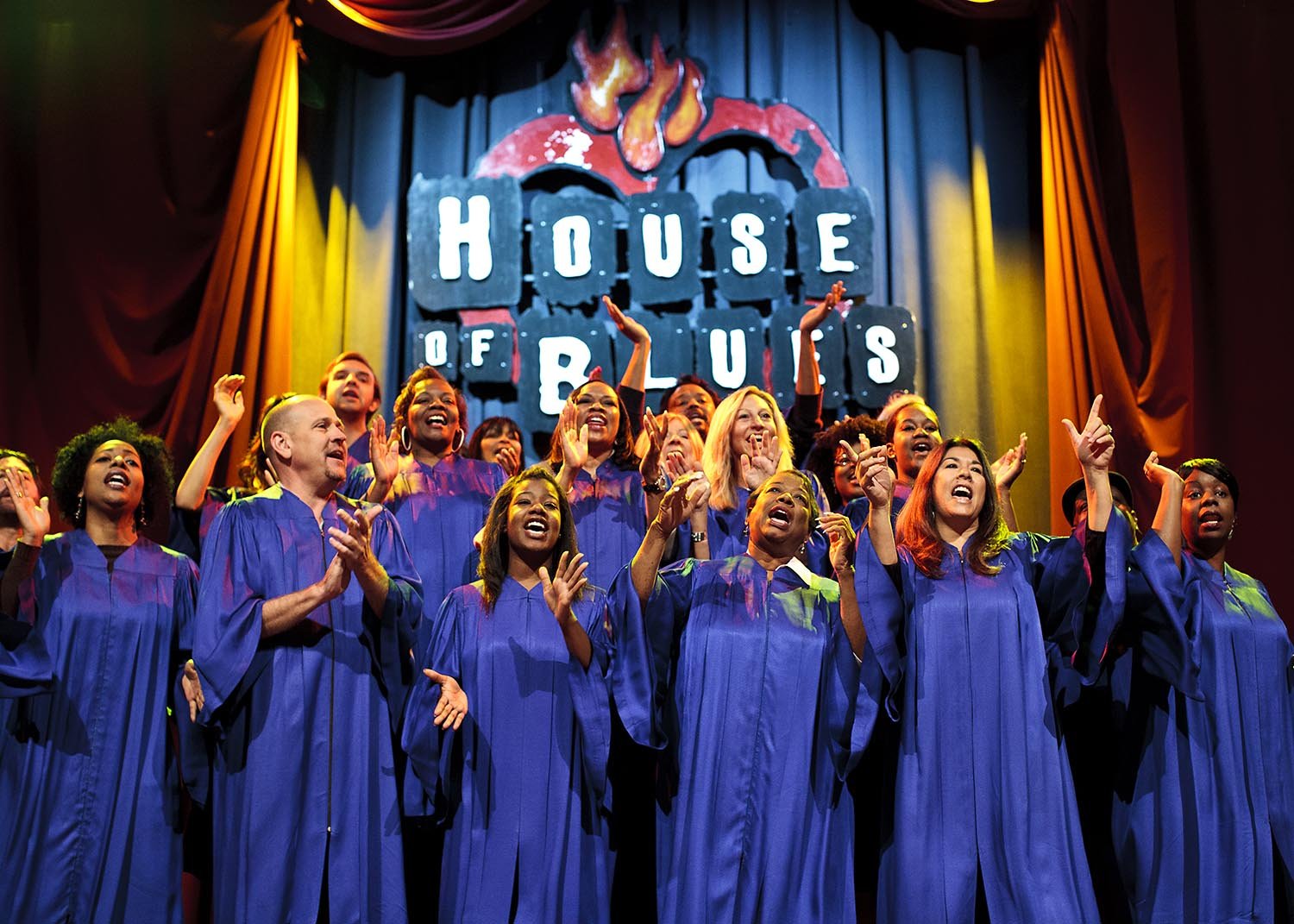 Gospel choir singing at the House of Blues Gospel Brunch for promotional photography.