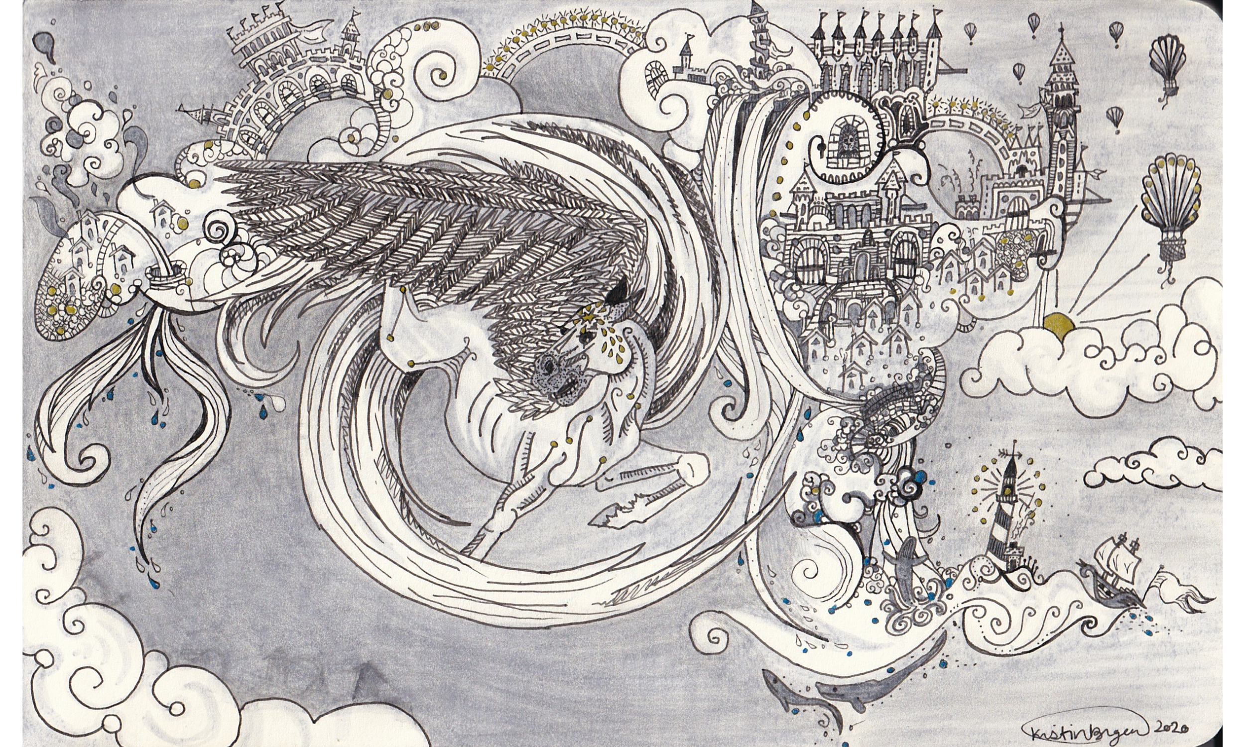Medium: ink and marker