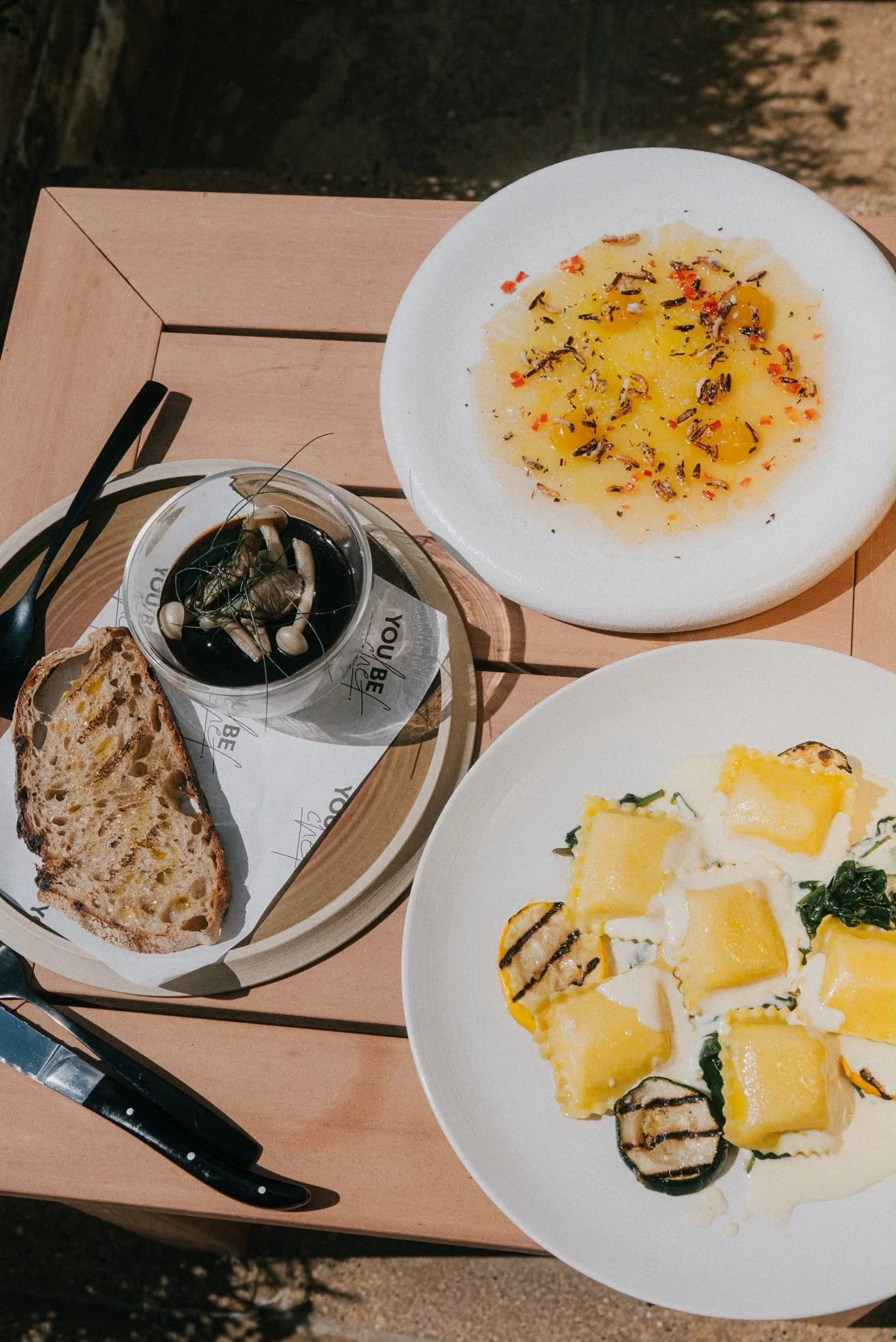 YouBeChef vegetarian selection with ravioli, mushrooms and pineapple