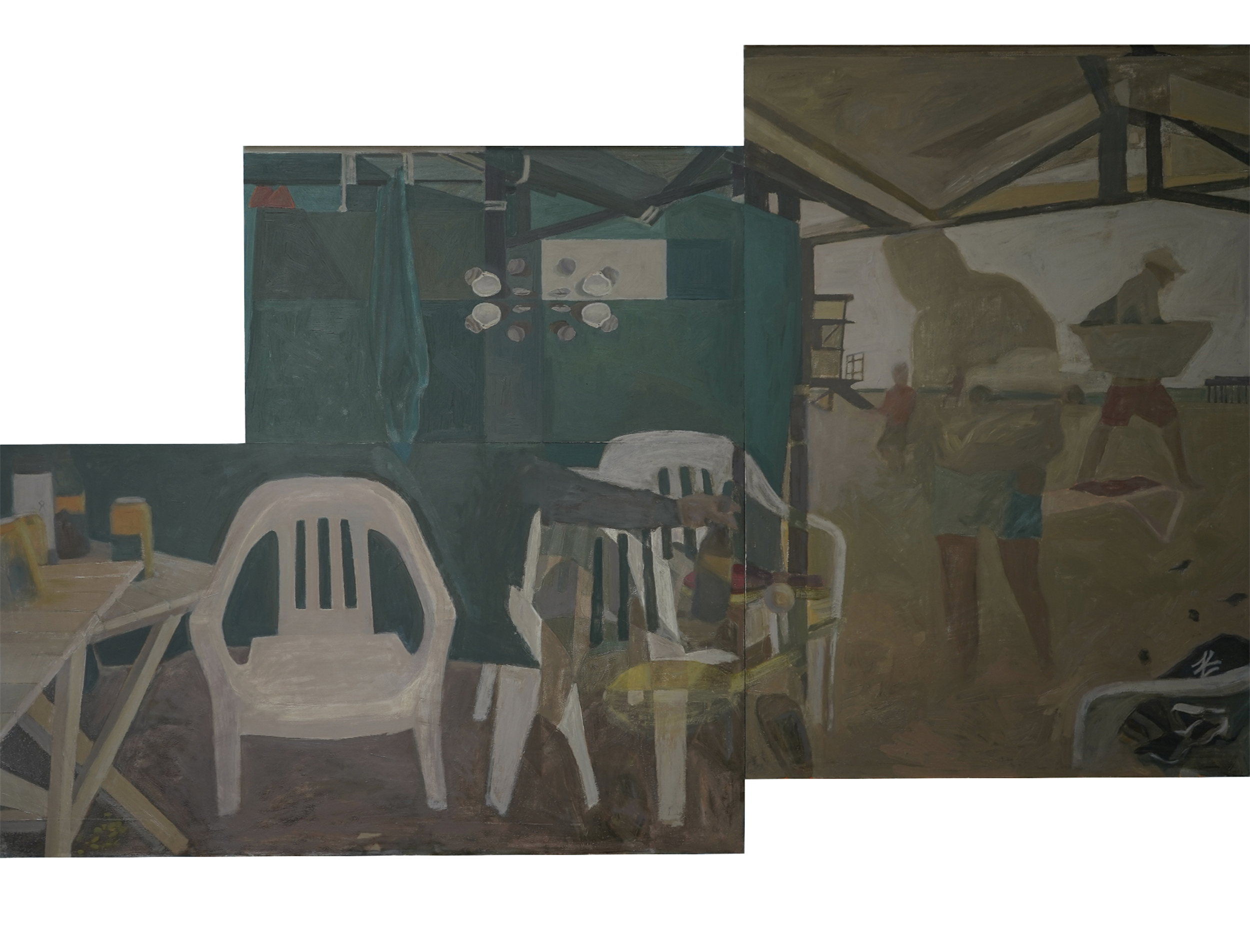 What happens between events themselves, and what melts away like footprints in sand: How imagination, memory, expectation, and emotion alter understanding. Title of Work: ‘The Sailor Who Fell from Grace with the Sea’  53” x 81” (triptych) Medium: Oil
