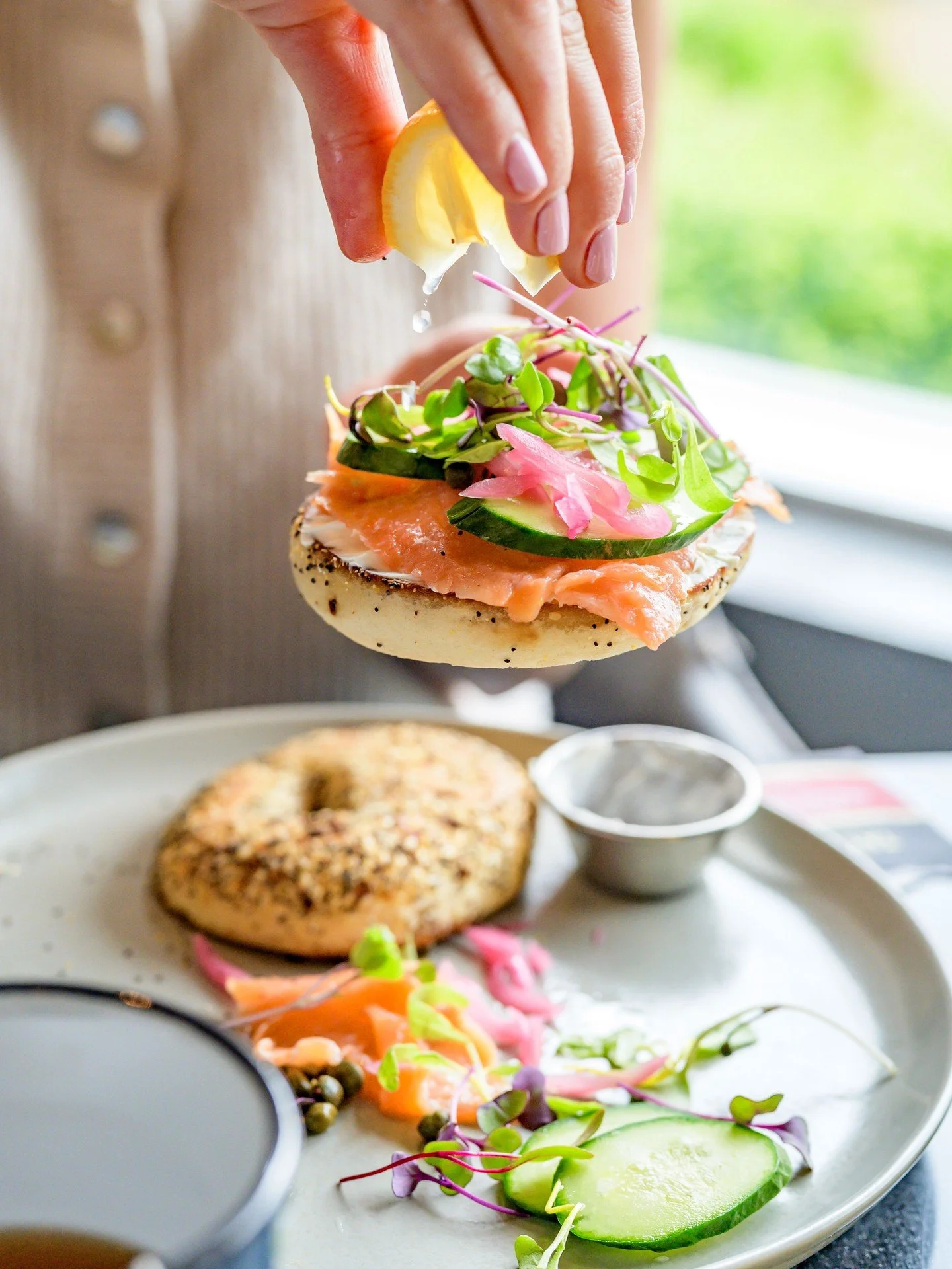 An iconic brunch staple, done right. Our Smoked Salmon Plate comes with a fresh bagel, cucumber, red onion, capers, and creamy cheese for a simple, satisfying start to the day. Join us at Twenty8 for brunch or a relaxed morning bite.