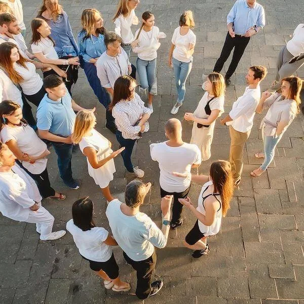 Firefly aerial view on a lot of people standing talking and mingling with each other 2550(1).jpg