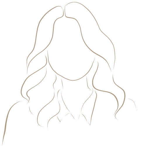 A line drawing outlining a woman's bust facing outward.