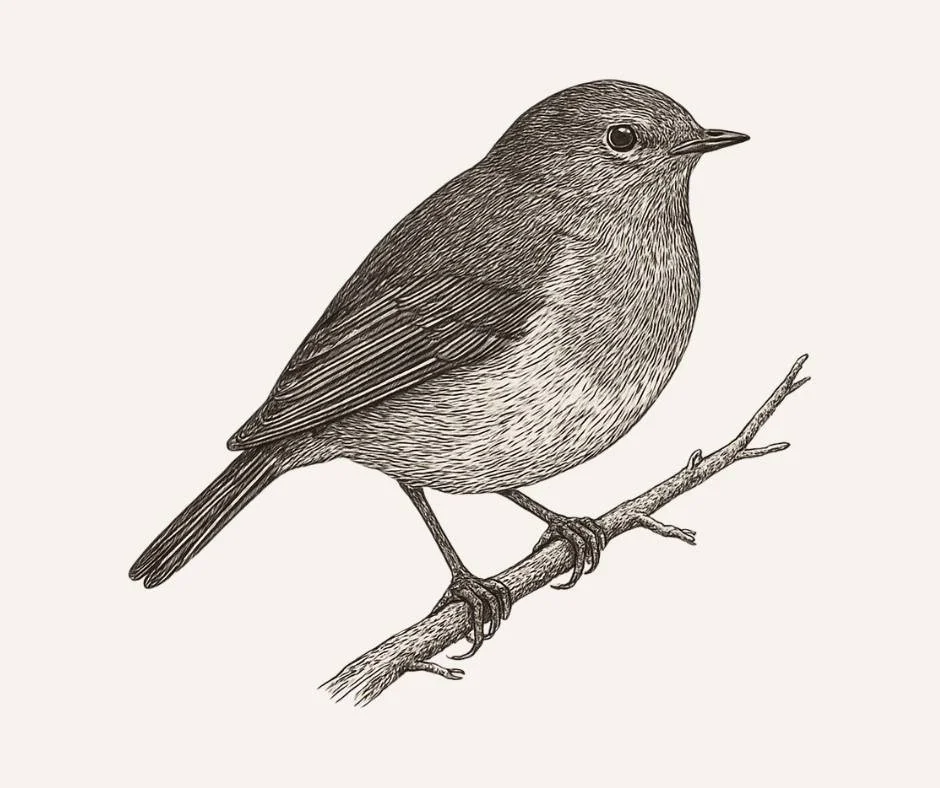 Aufmerksames Rotkehlchen auf kahlem Zweig — Symbol für Beobachtung und Beharrlichkeit im Winter