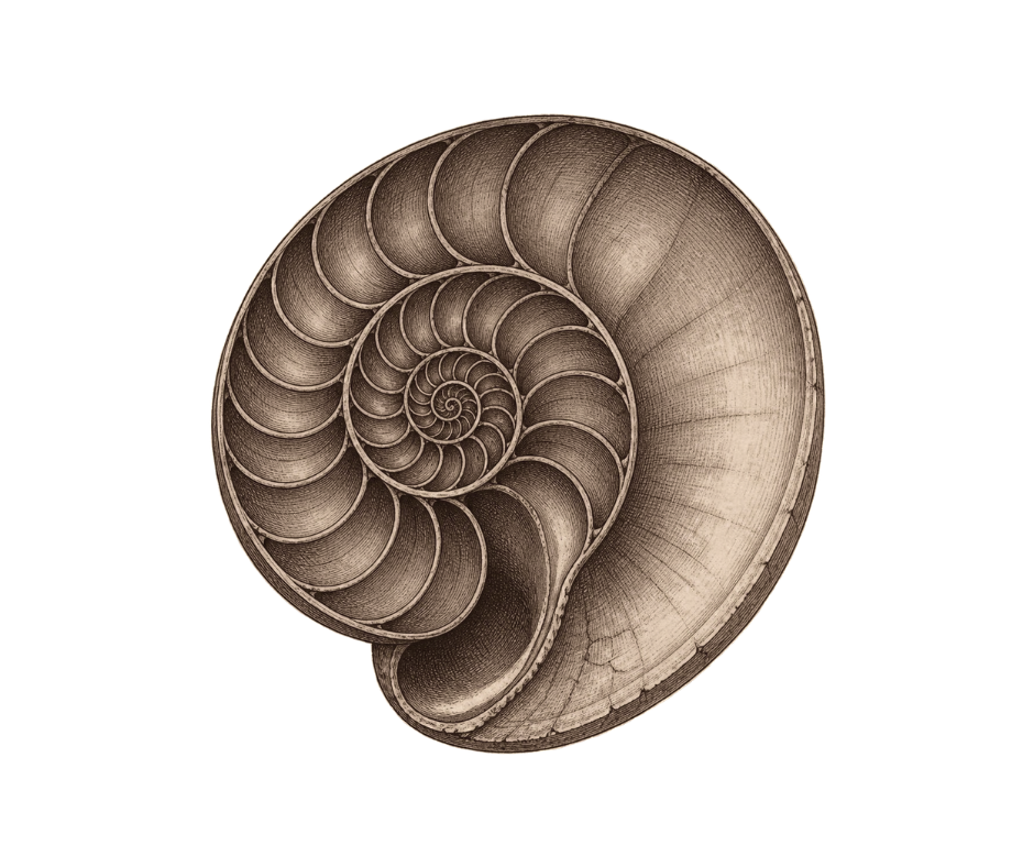 Nautilus im Querschnitt als Symbol für Wachstum ohne Verlust des früheren Selbst in der Mutterschaft