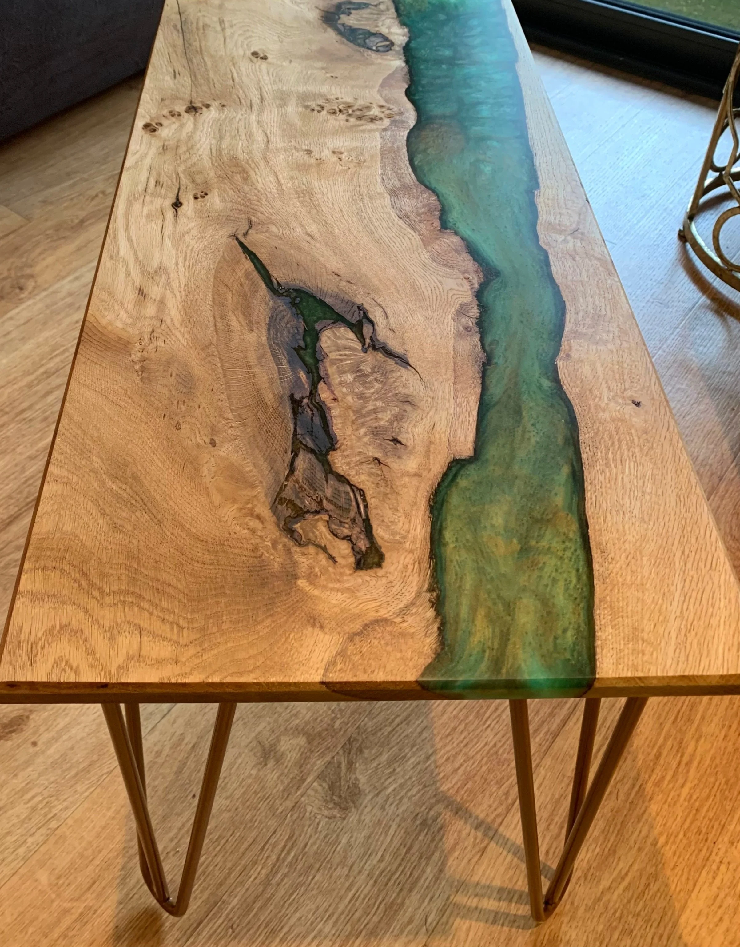 Epoxy Resin natural live edge wood river table with pigment — Halo