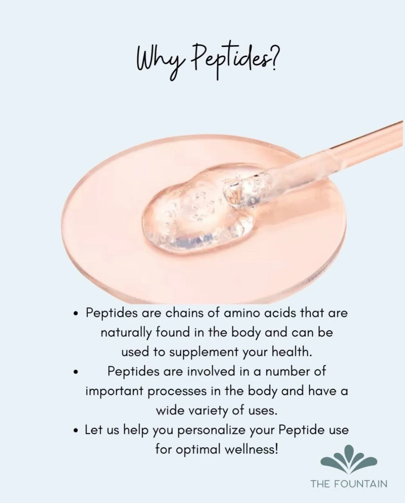 Peptide therapy is here at The Fountain CB! 💧we won't stop talking about it because the results are incredible.

Peptides are short chains of amino acids that act as messengers in your body, helping regulate healing, recovery, metabolism, and more. 