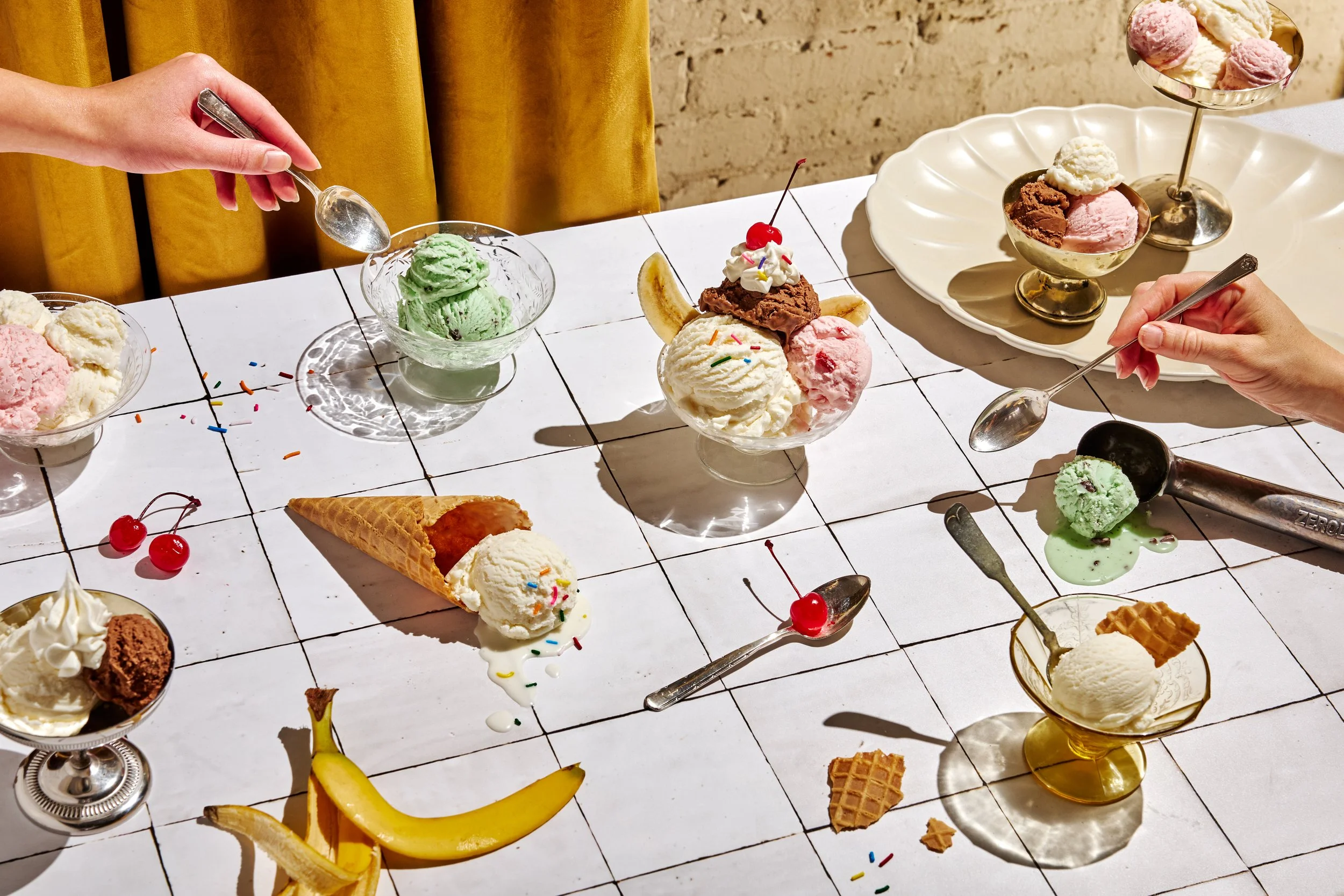 Ice cream styled for brand photography, showing off many food photography trends