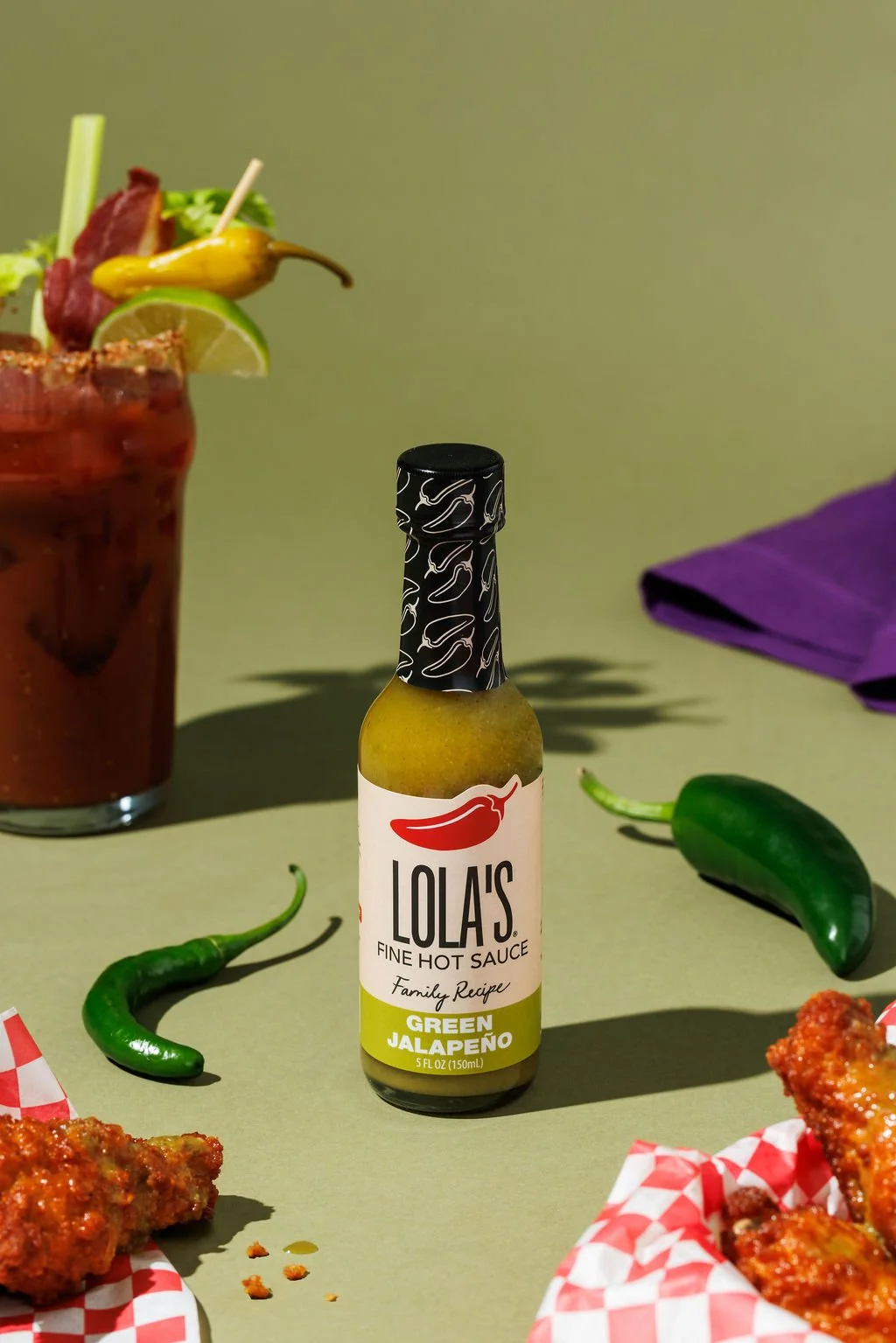 Food photography showing off ingredients and textures in Lola's Hot Sauce