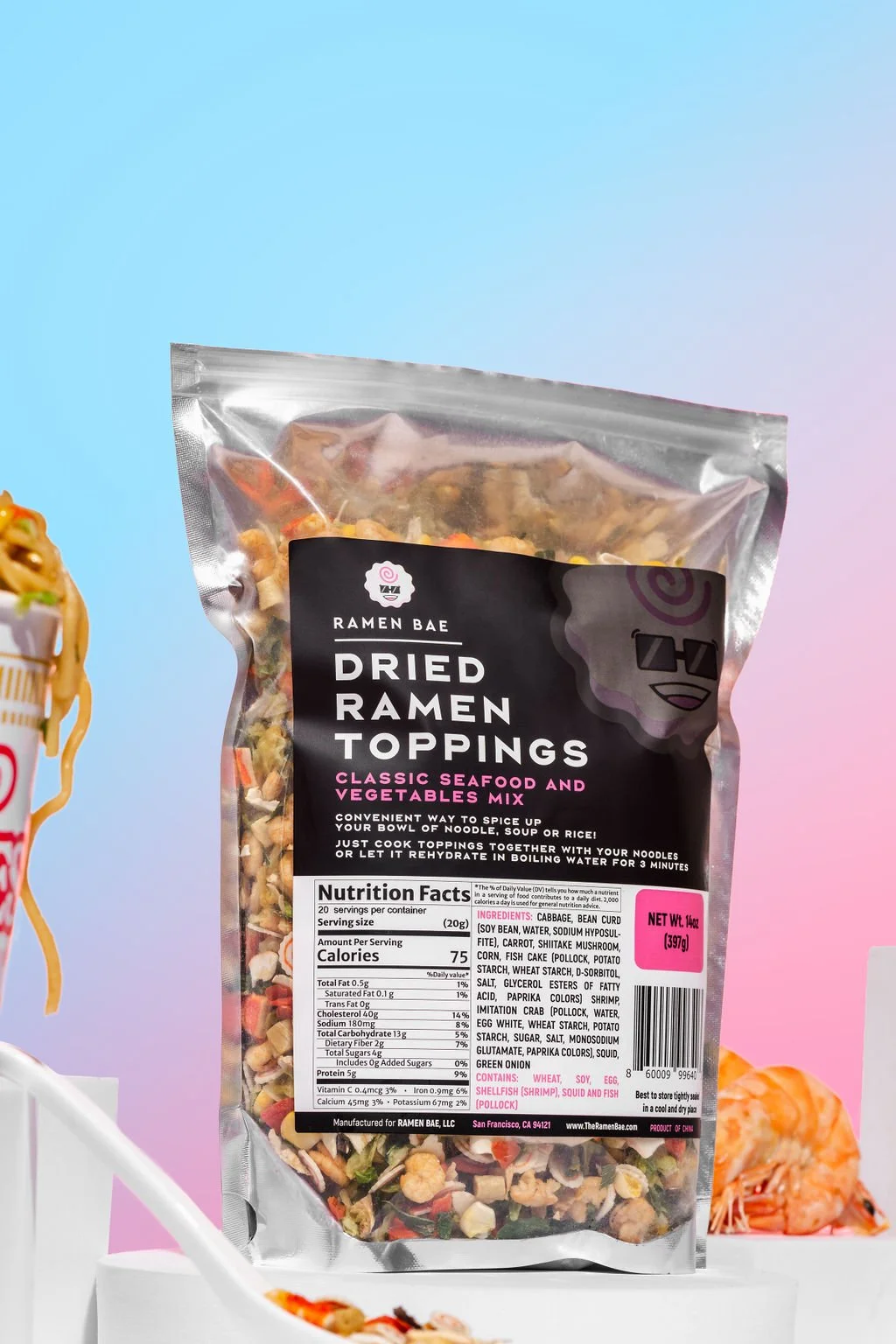 A hero image of a ramen topping packet