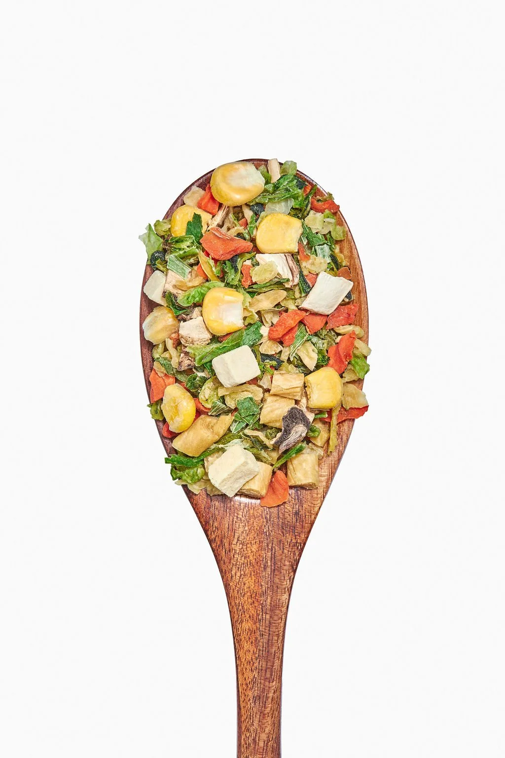 A spoon showing off ingredients of a food product for new product launch imagery