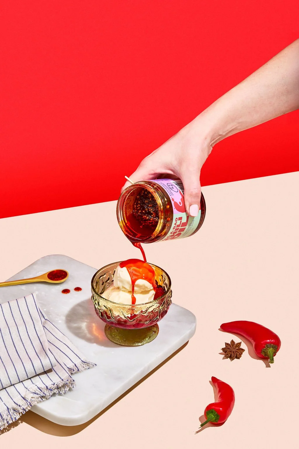Chili oil product photography for a product detail page