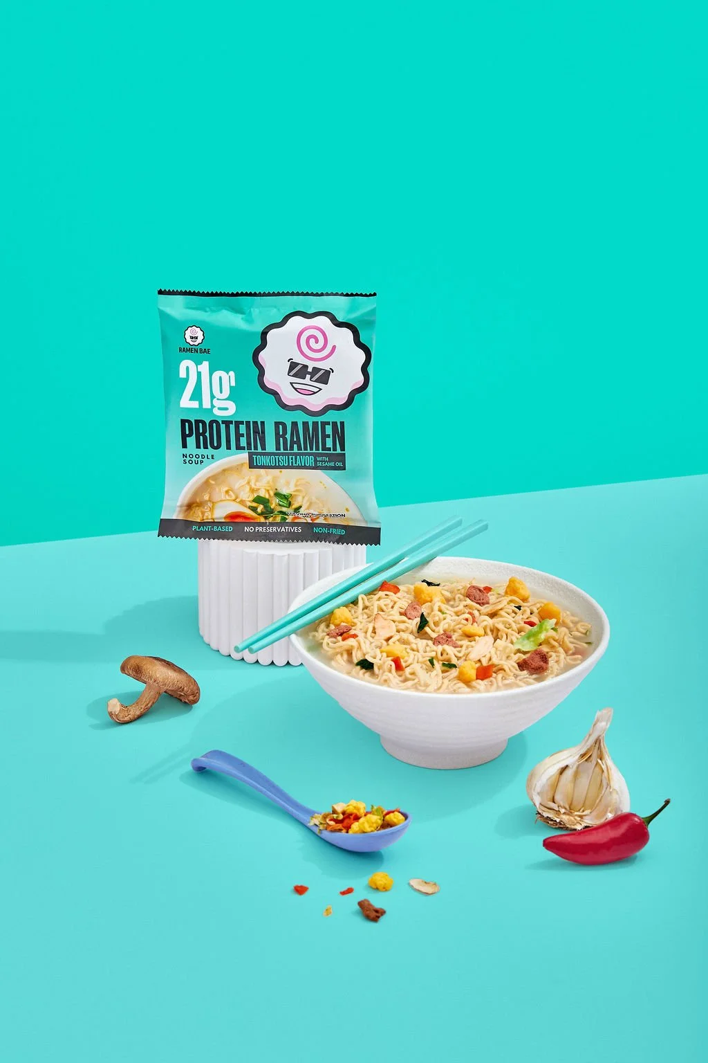 Studio product photography for a ramen brand