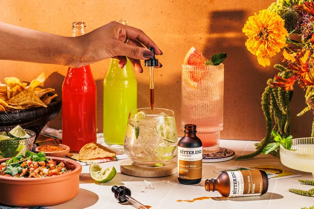 Bitters product photography in a studio