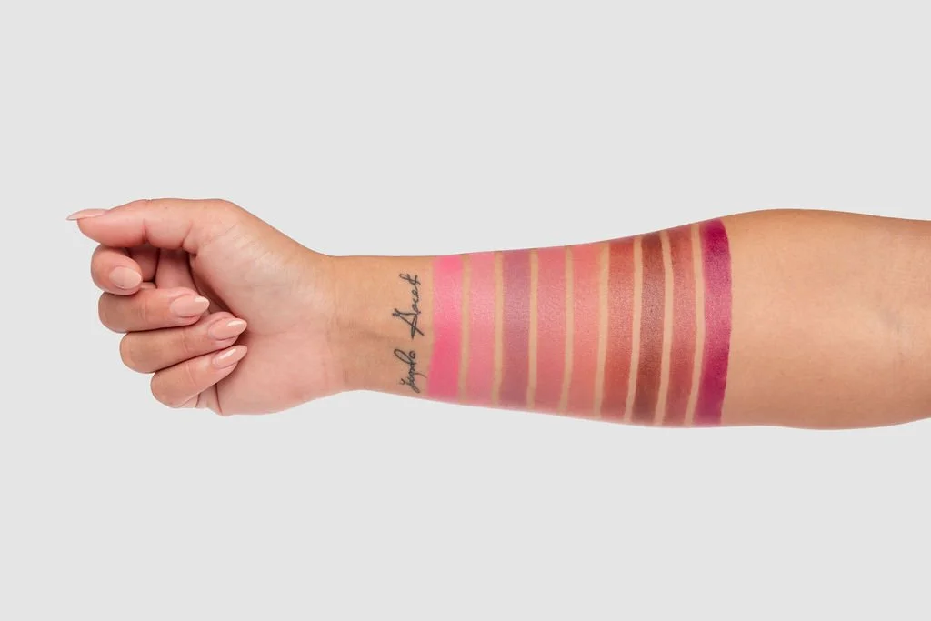Makeup swatches on an arm