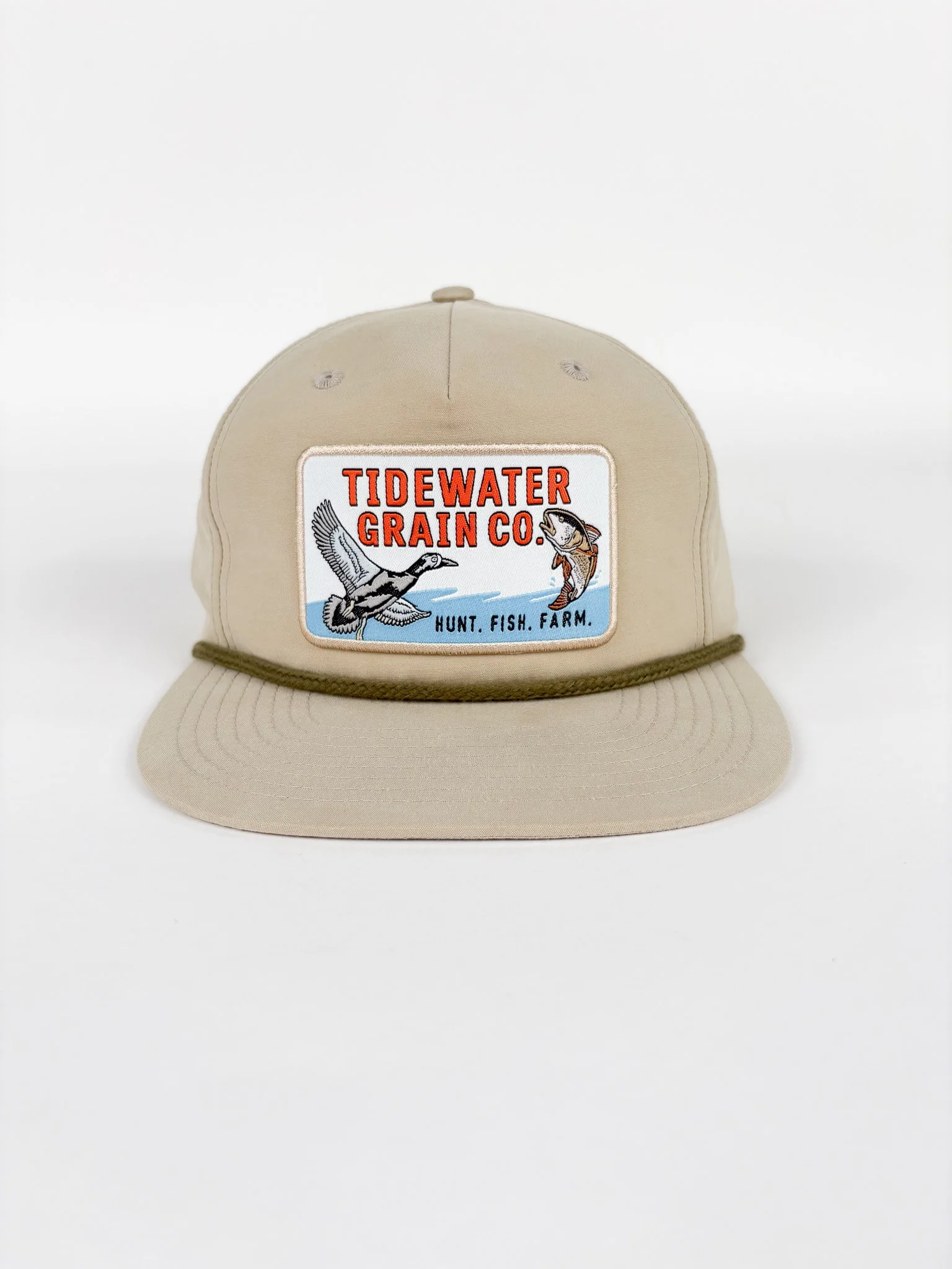 Sand-colored Richardson Rope Hat with Hunt Fish Farm Patch