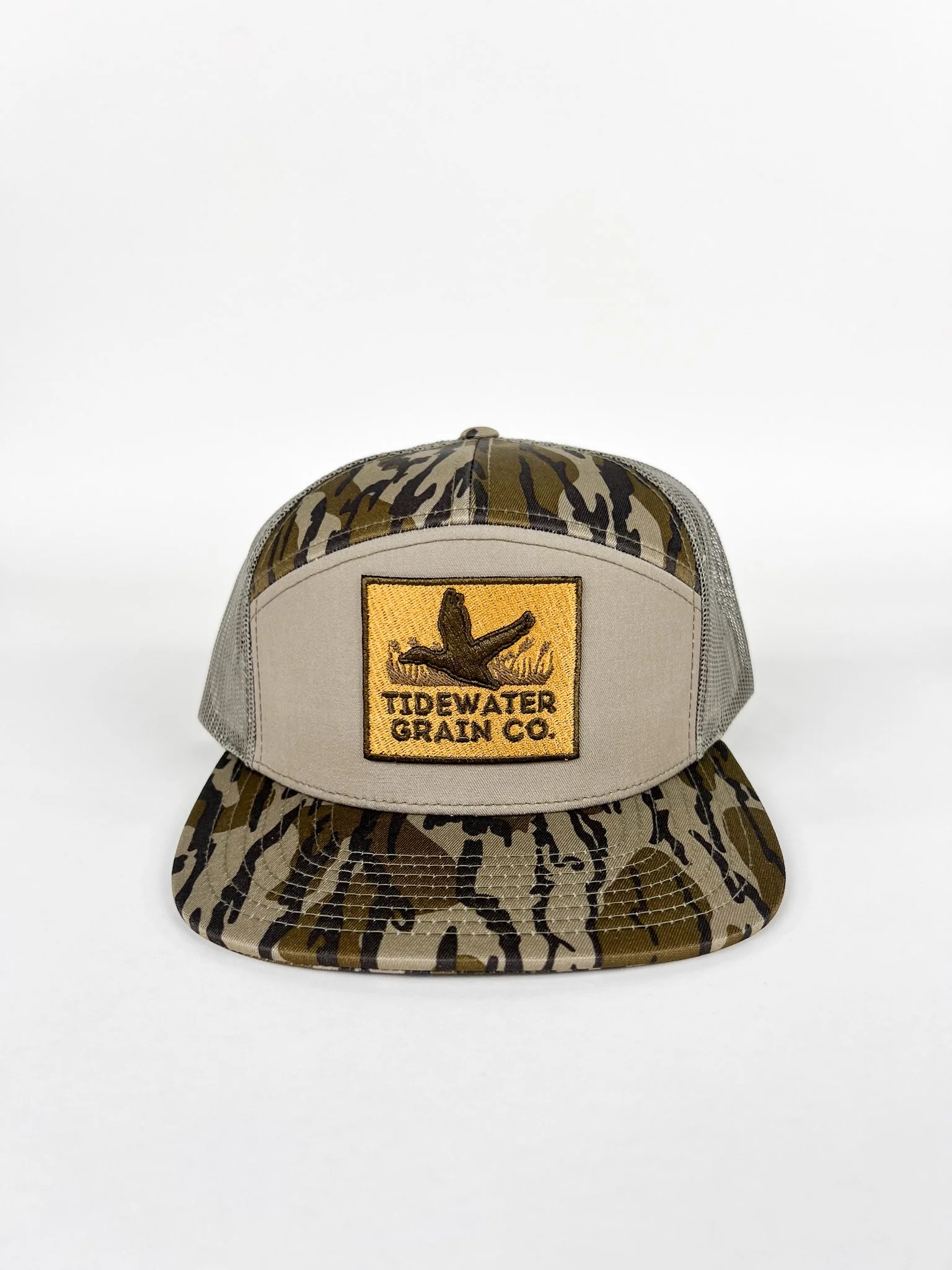 Richardson Mossy Oaks Bottomland Camo 7 Panel with Gold Embroidered Tidewater Patch