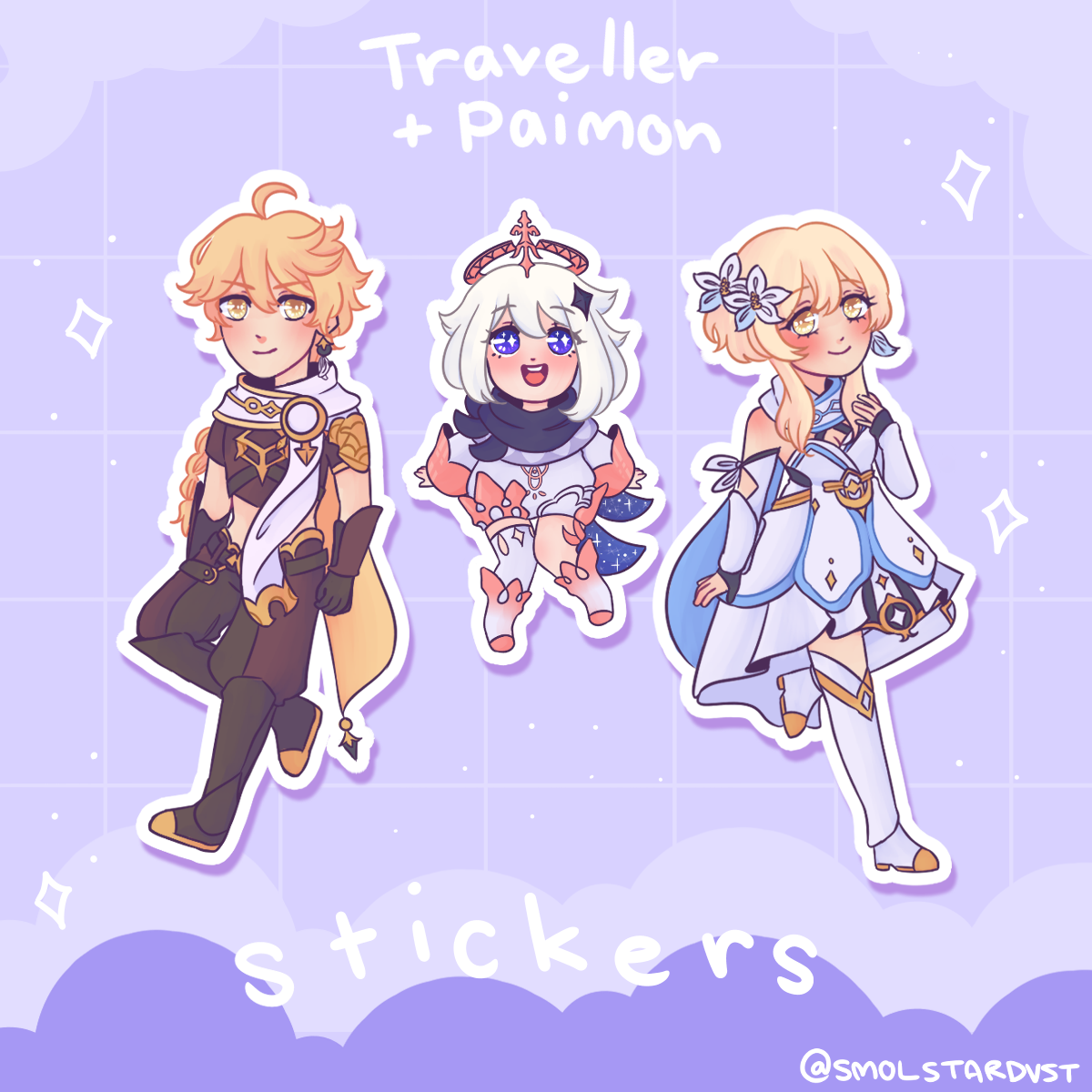 Genshin Impact ☆ Traveller + Paimon | Vinyl Matte Stickers — smolstardvst