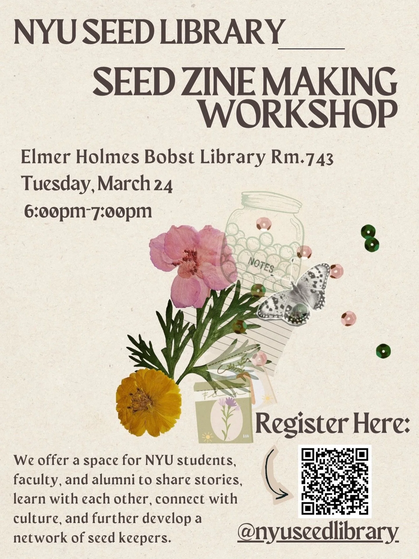 🌱We are readying ourselves for spring by making seed zines ✏️🗞️📝🎨🌷 Come join us! 

Zine Making Workshop
Tuesday, March 24th 6-7pm 
Bobst Library, Room 743
We&rsquo;ll be providing supplies, inspiration, and guidance as we make zines together! An