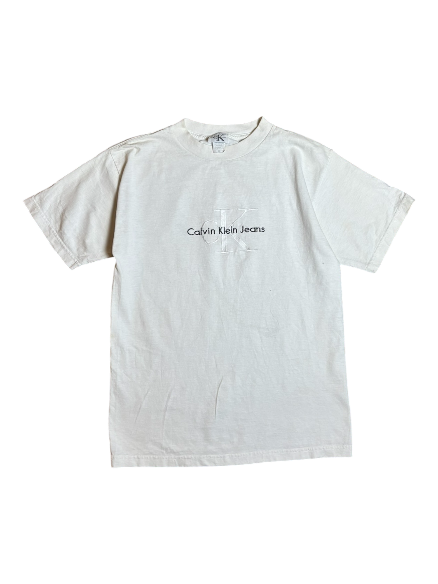 90s Calvin Klein Logo White Tee / M