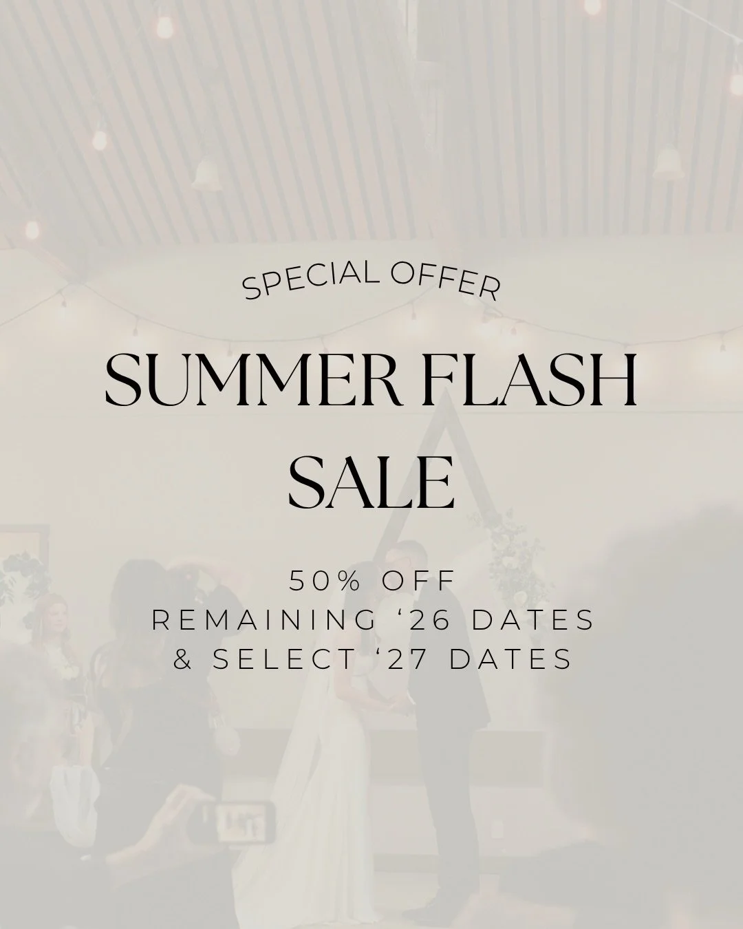 Yup, it&rsquo;s true! I&rsquo;m running a Summer Flash Sale on all my remaining wedding dates for 2026, and select 2027 dates. 
If you&rsquo;ve been putting off locking in your wedding film, or you want to get it off your list early for next year, no