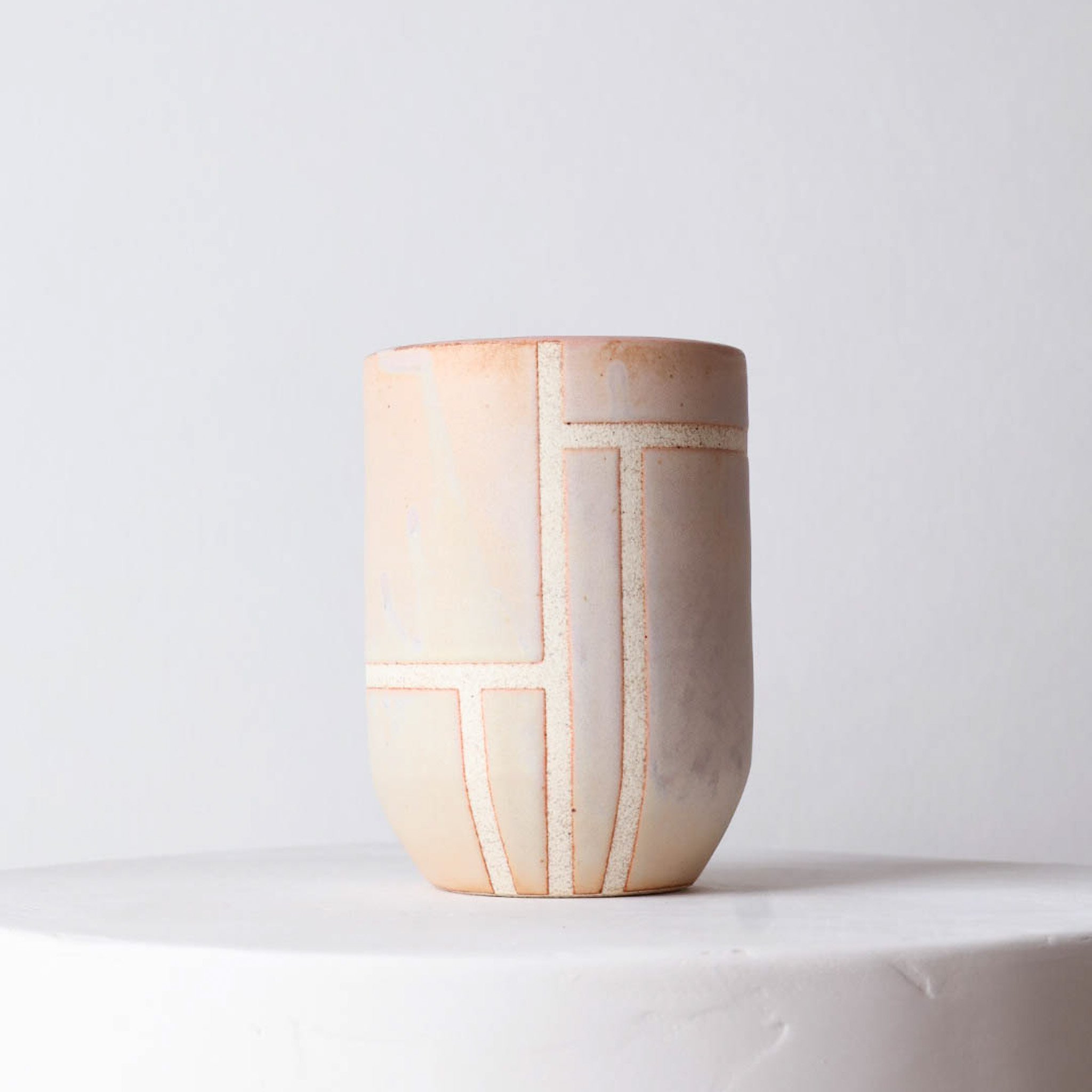 Handmade Stoneware Vase — Geometric Lines