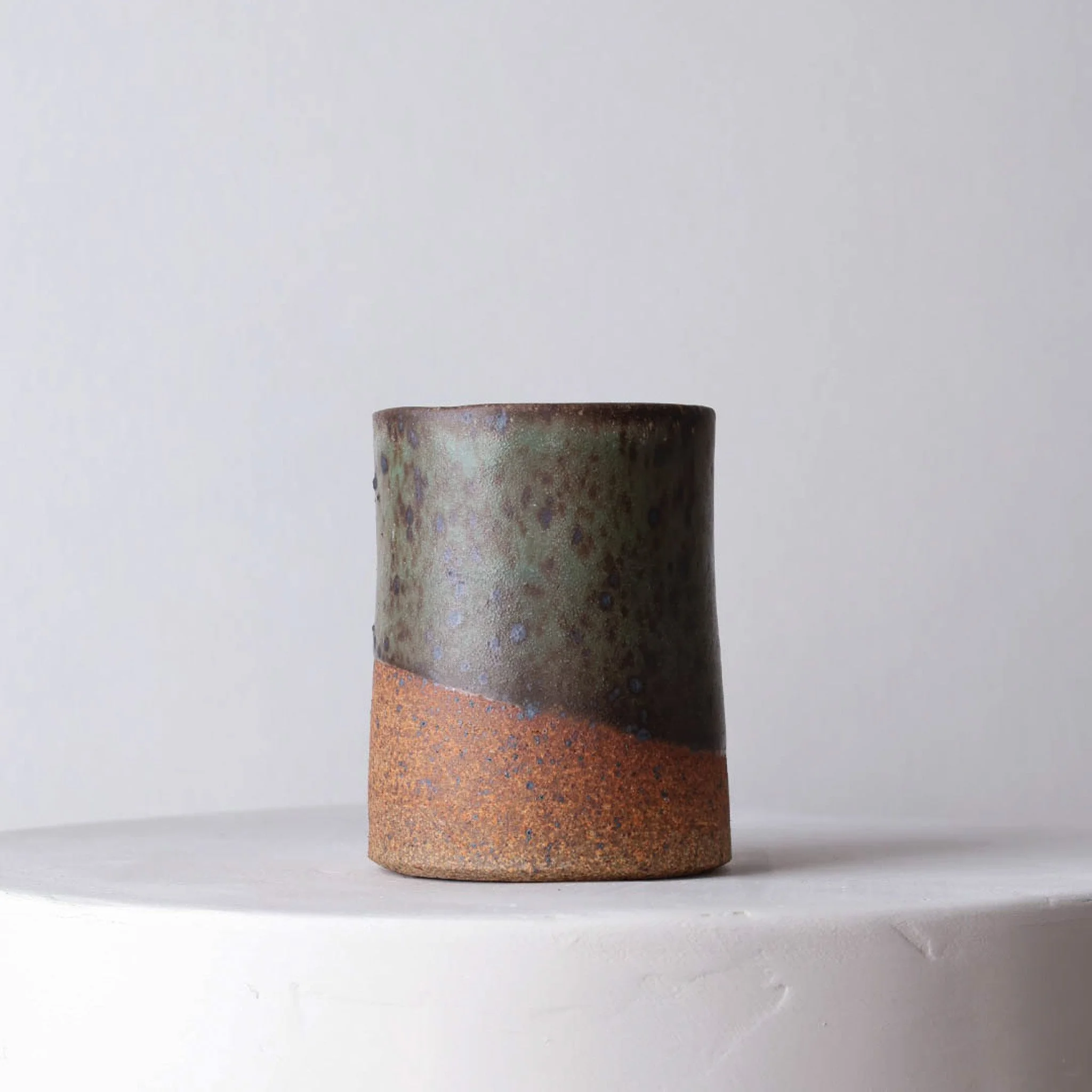 Stoneware Brush Holder - Speckled Glaze and Raw Clay