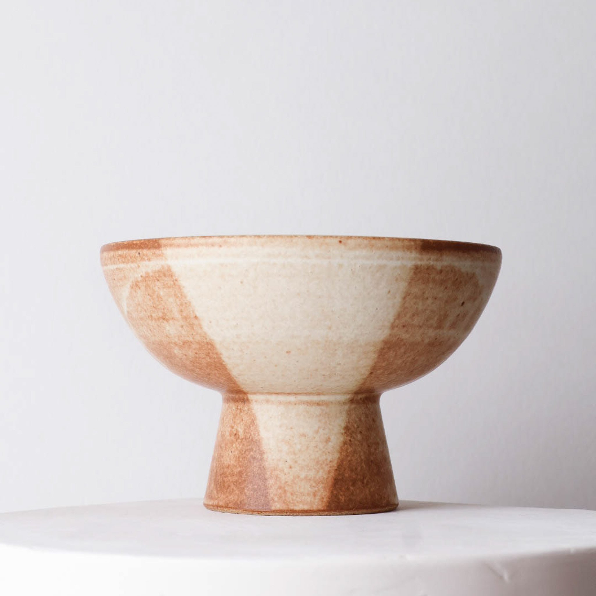 Pedestal Stoneware Bowl — Rust + Cream