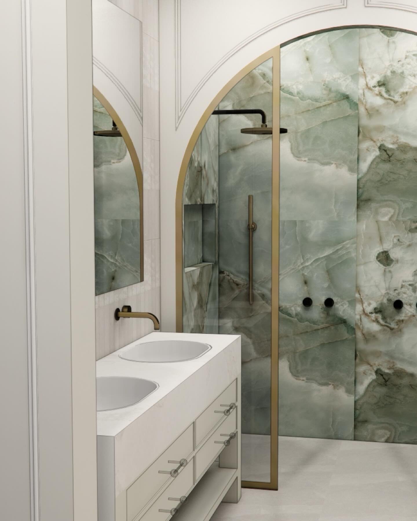 This porcelain slab is a thing of dreams 😍&hellip;swipe to see how we&rsquo;ve incorporated it over a few features in this multi-zone bathroom - a slab so nice, we had to use it twice!

&bull;
#sydneybathrooms #ensuitedesign #brushedbronze #ensuiteb