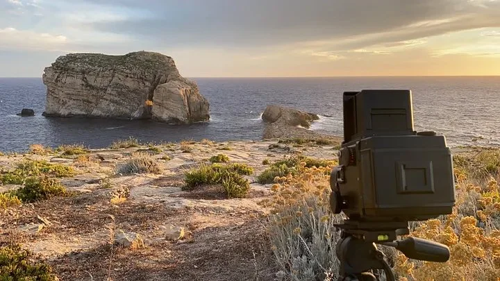 Photo showing the fungus rock being photographed by Felix Attard with the RZ67