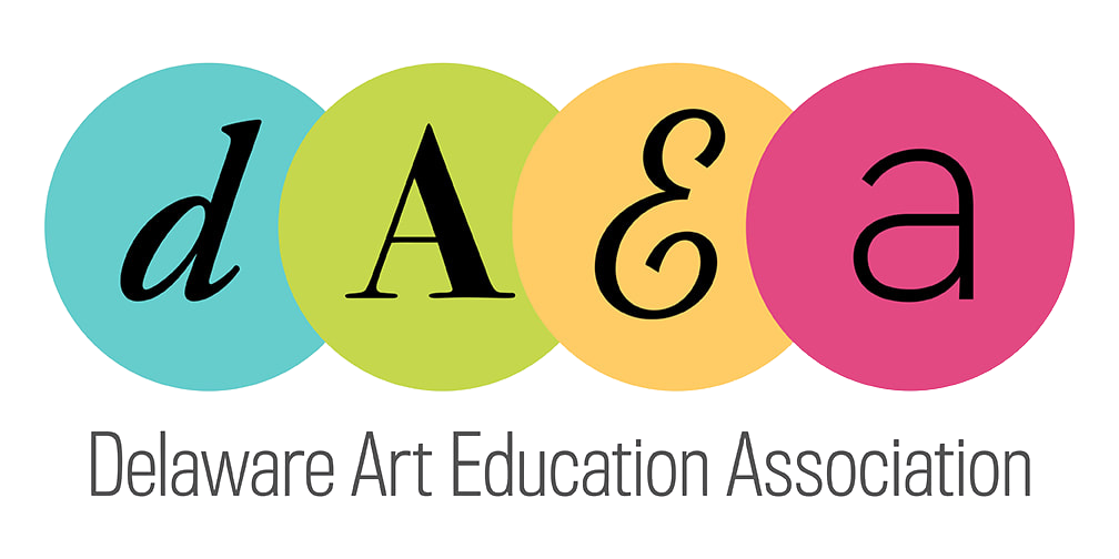 Colorful circles with the letters D, A, &, a inside, and the text Delaware Art Education Association below.