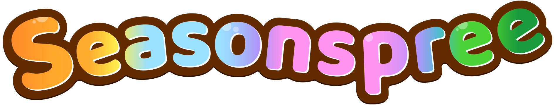 Colorful text spelling out 'Season's Greetings' with a multicolored gradient and a brown outline.
