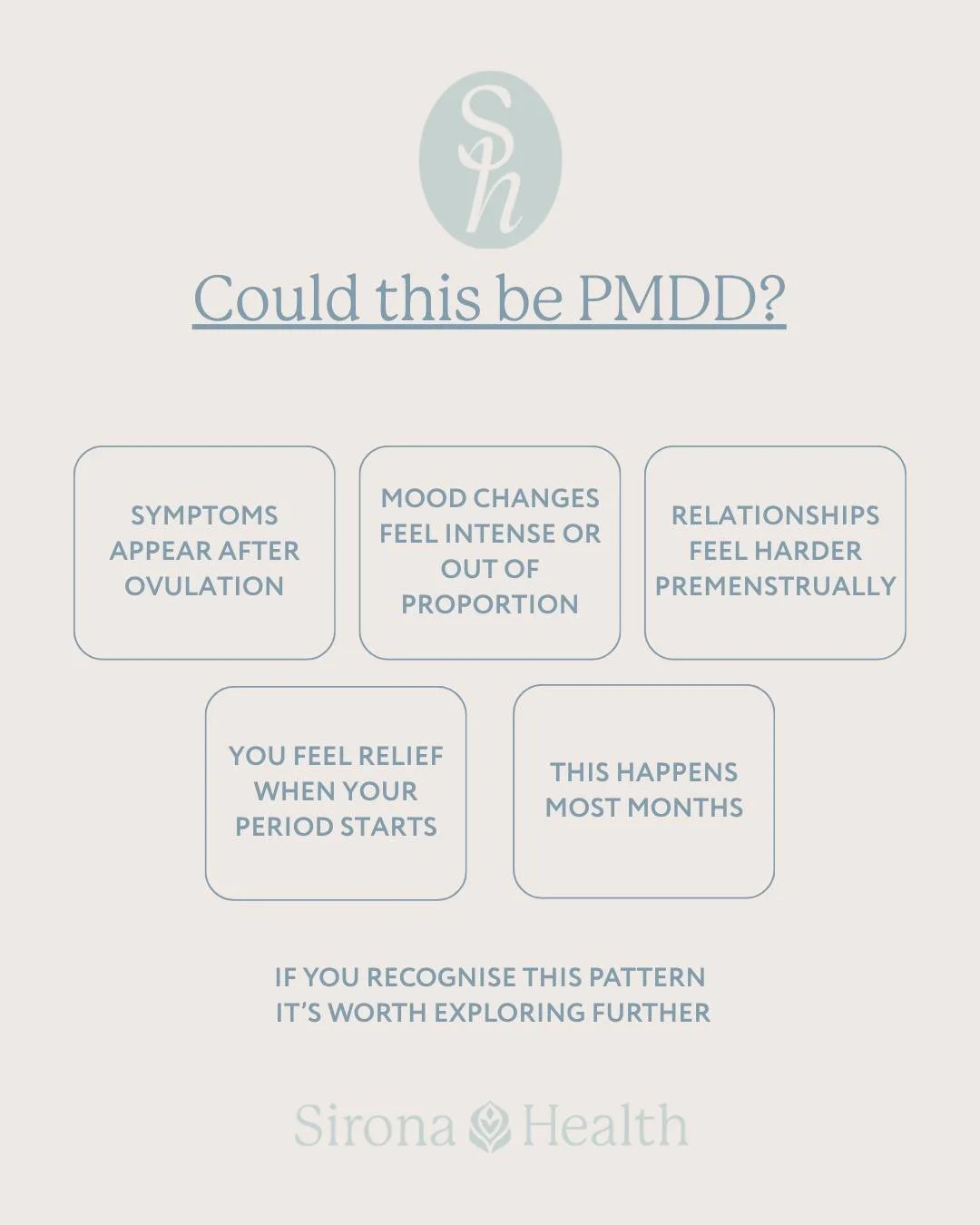 PMDD is a pattern, not a single symptom.

If several of these resonate, tracking your cycle for 2&ndash;3 months can be incredibly helpful in understanding what&rsquo;s happening.