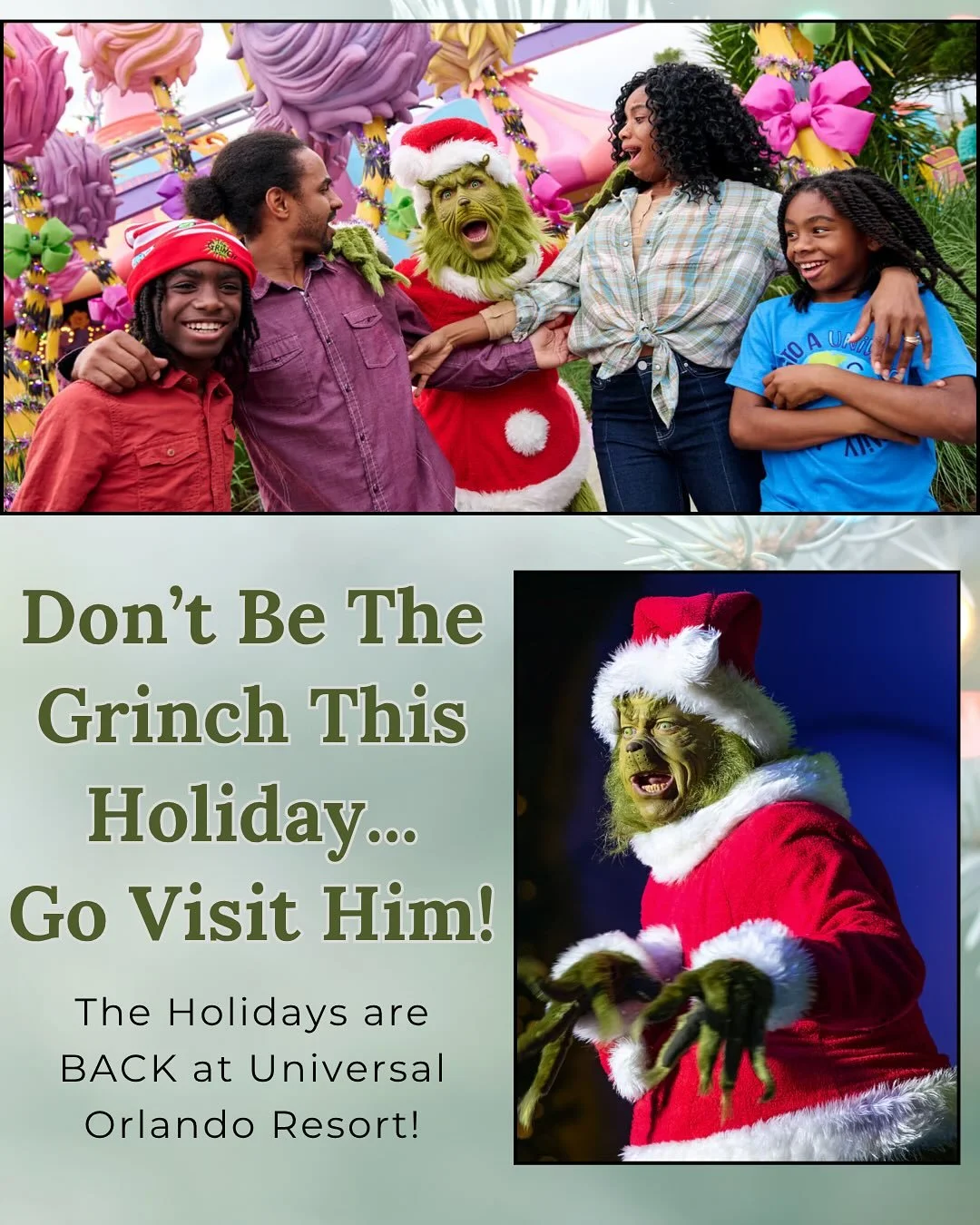 🎄Holiday cheer (and a little sass) are back at Universal Orlando! Grinchmas, holiday parades, festive treats &mdash; it&rsquo;s all happening. ✨

💚 Still dreaming of a holiday escape? I can help make it happen! Let&rsquo;s Chat 💁&zwj;♀️

#grinch #