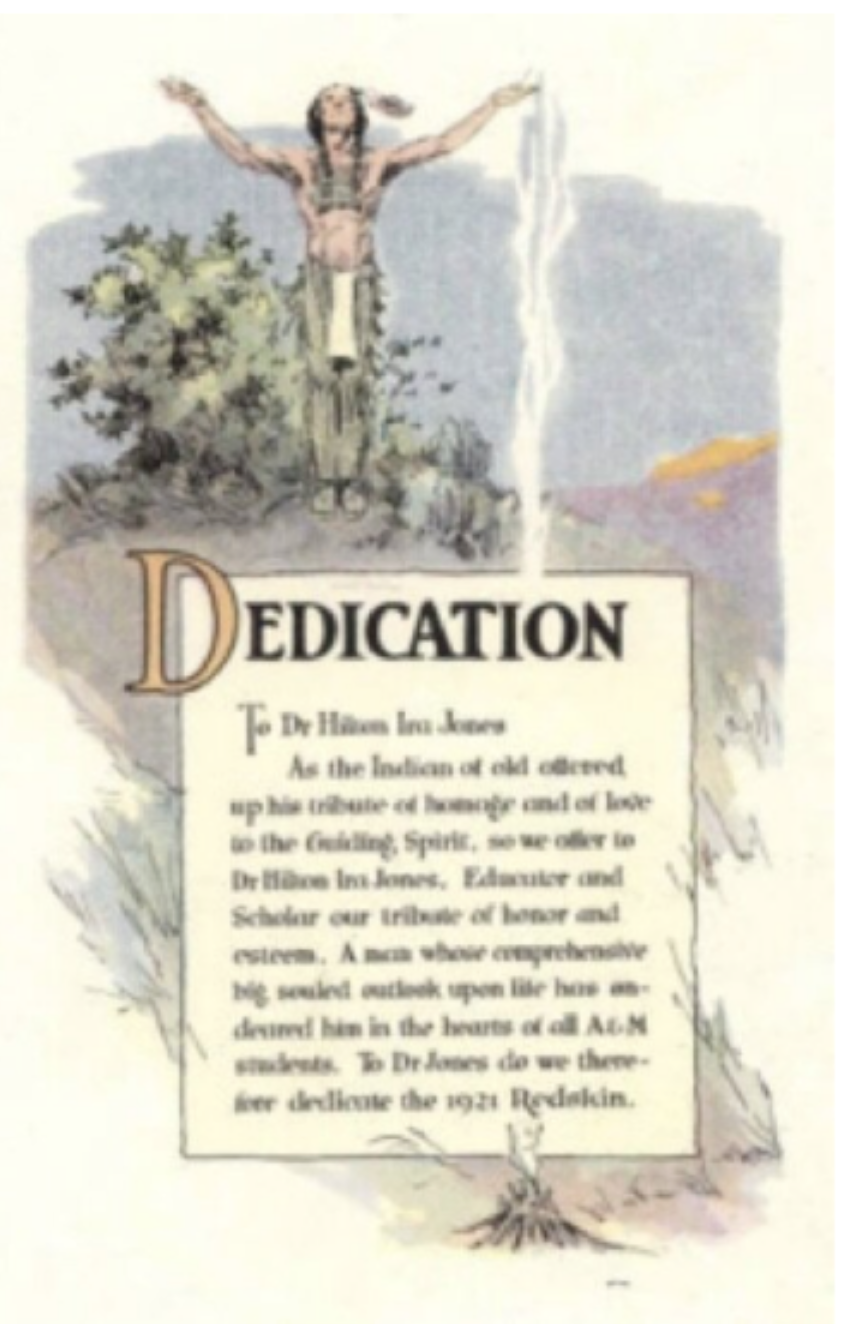 1921 DEDICATION. Stereotypical language refers to “the Guiding Spirit” thanking a former professor.