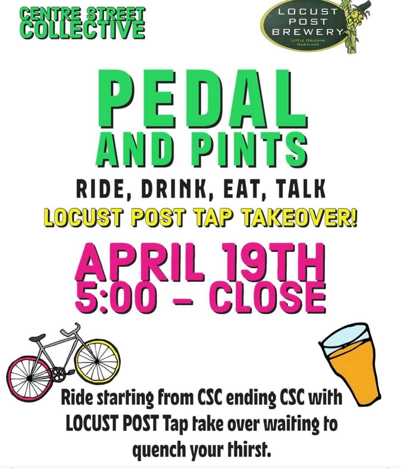 Pedal and Pints! With @locustpostbrewery tap take over! April 19th starting at 5:00!! More information about the ride coming soon! #downtowncumberlandmd #thismustbetheplacecumberlandmd #cscmd