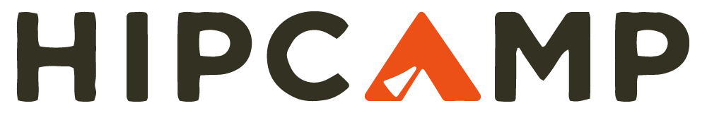 Close-up of the HIP CAMP logo with black and orange text.