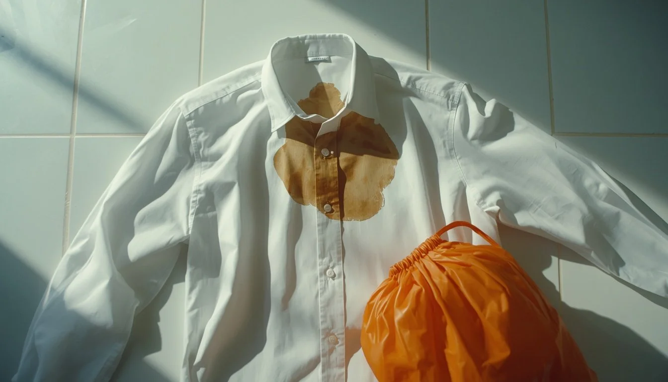 coffee stained shirt on white surface - Coco Laundry wash and fold service in Long Beach, CA