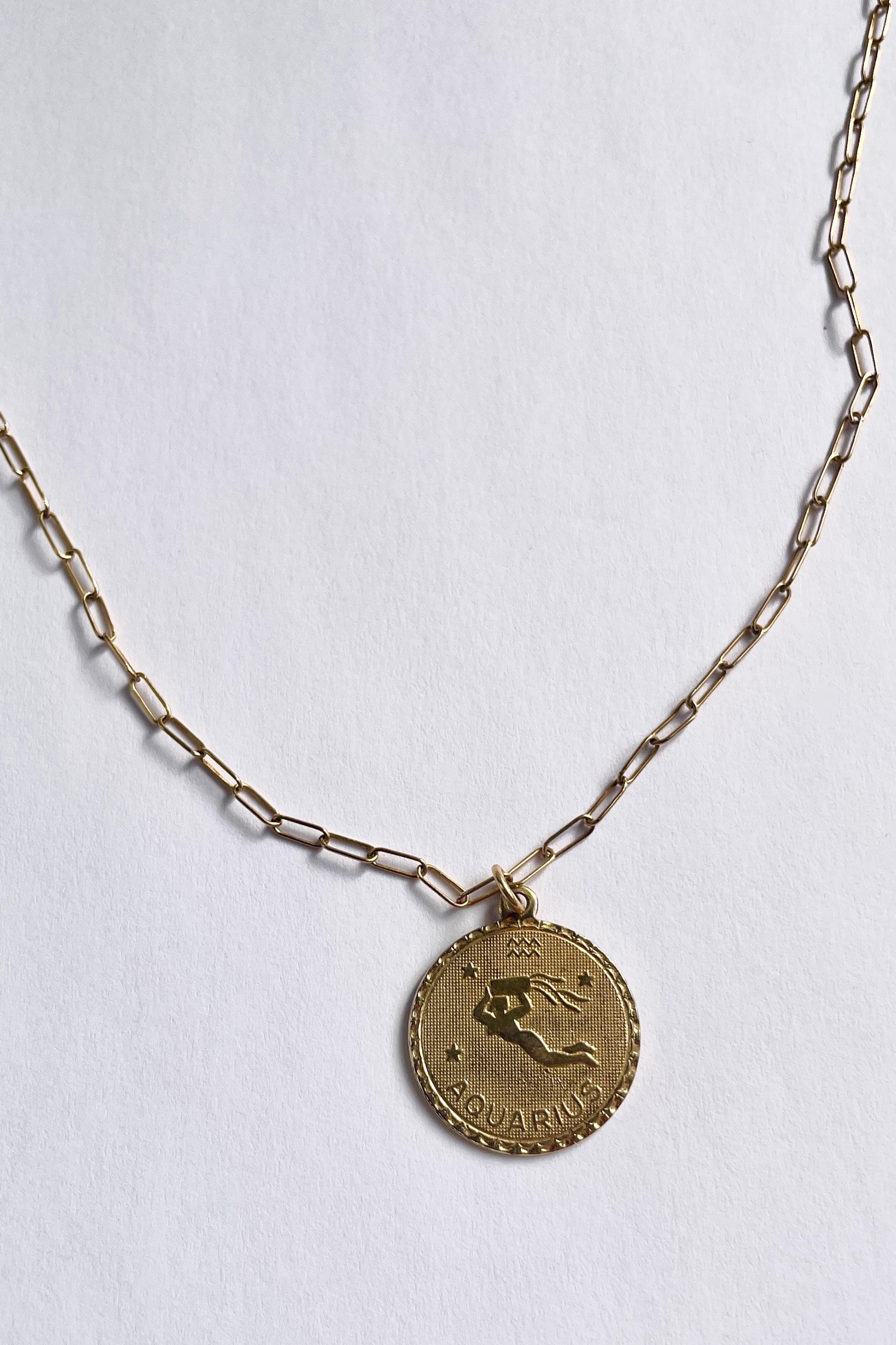 Vintage Gold tone Aquarius Zodiac Charm Necklace