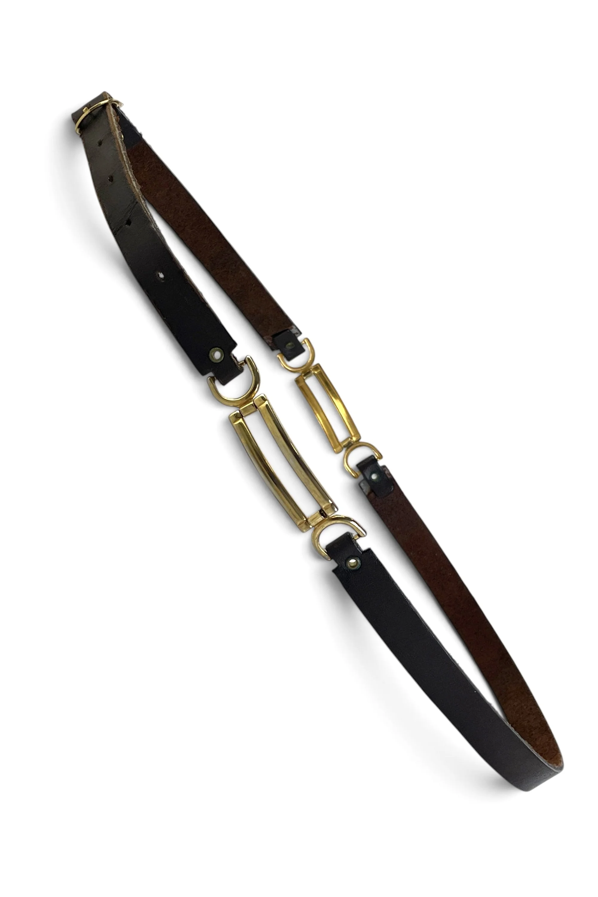 Vintage Brown Leather Belt With Gold Hardware