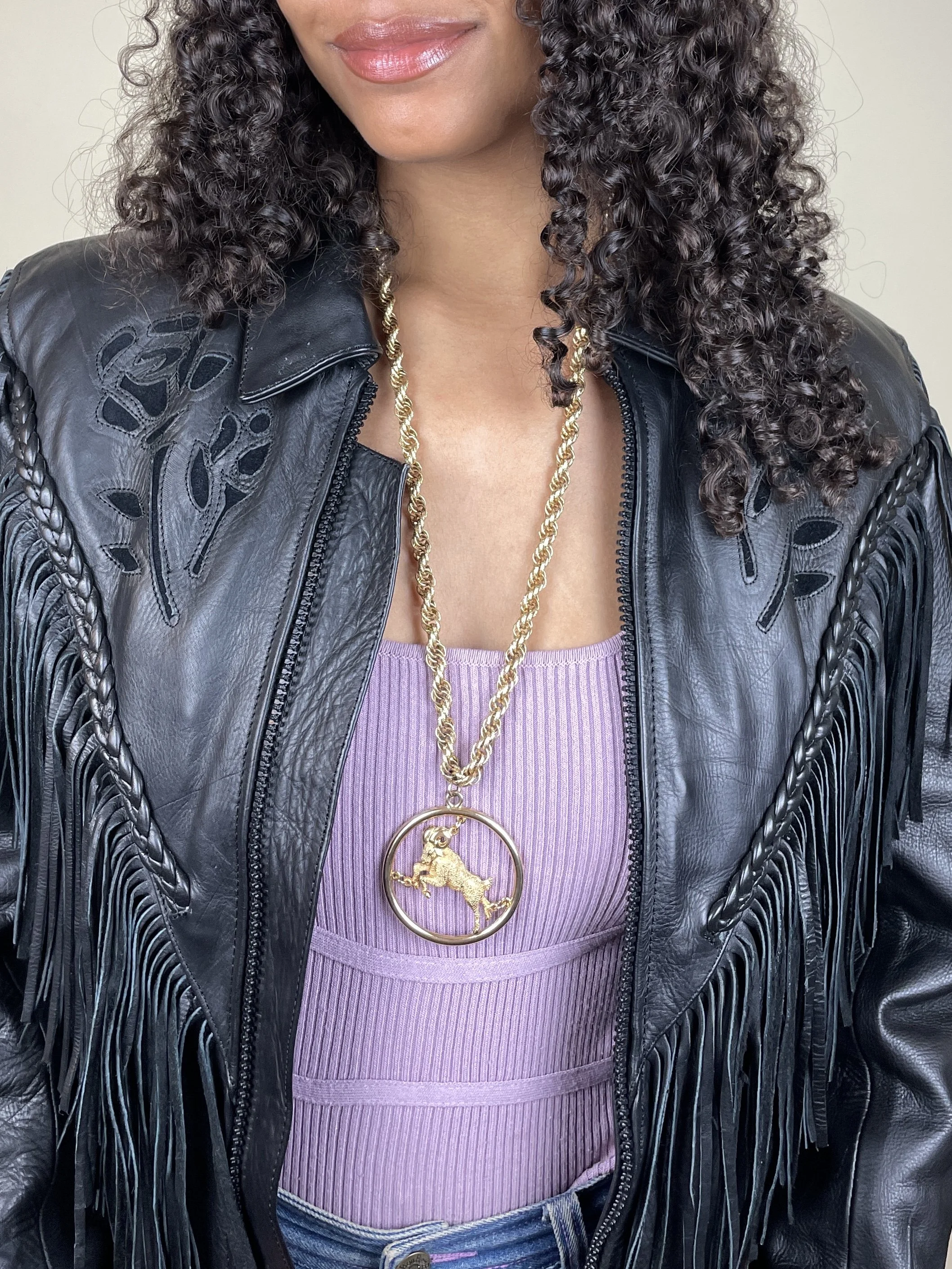 Vintage Gold Aries Ram Medallion Necklace