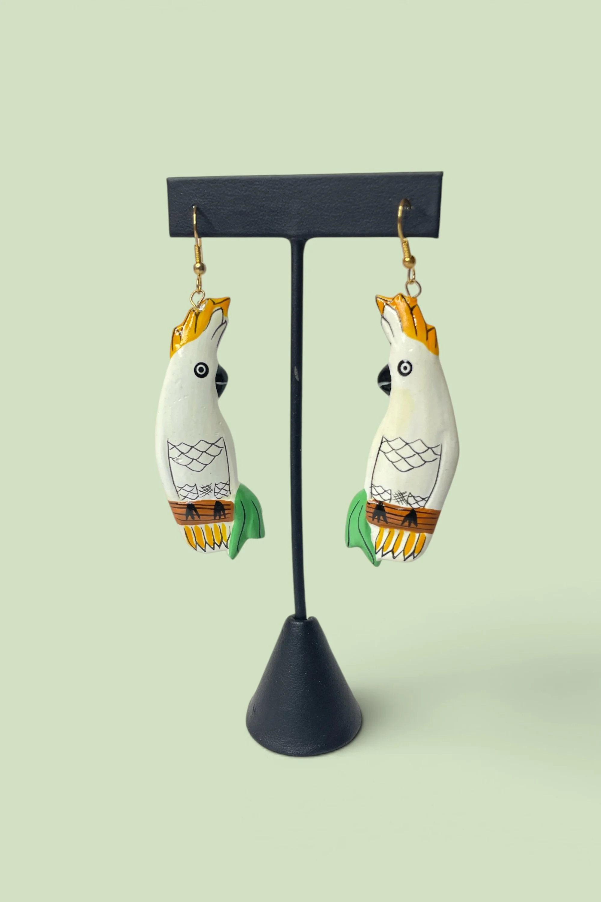 Vintage Painted Wood Cockatoo Earrings