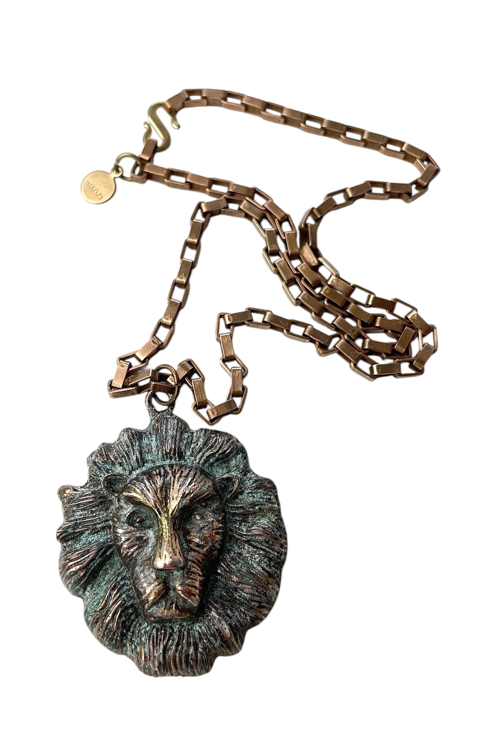 Vintage Brass Lion Head Necklace