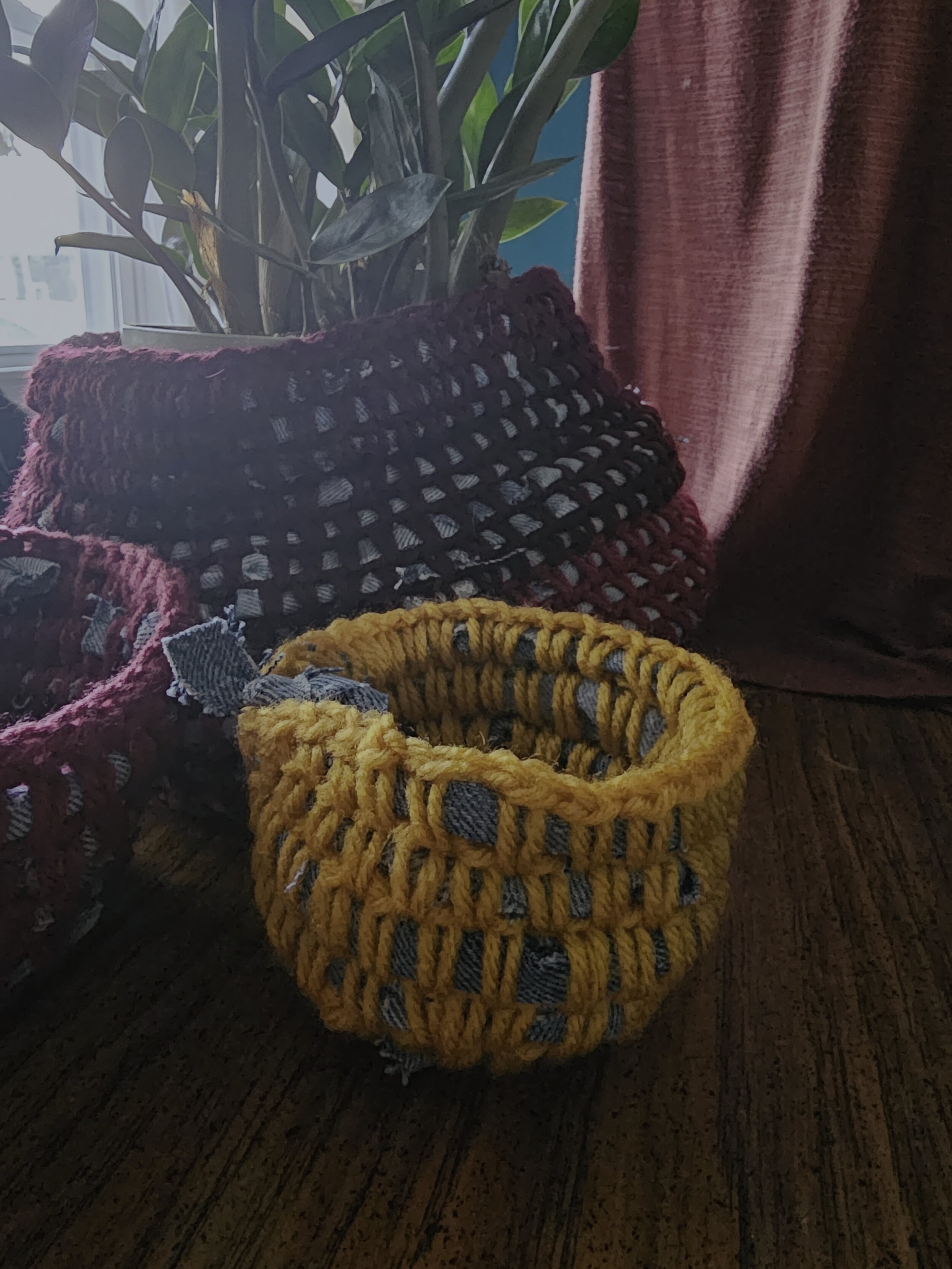 Recycled Denim Basket - Small, Yellow