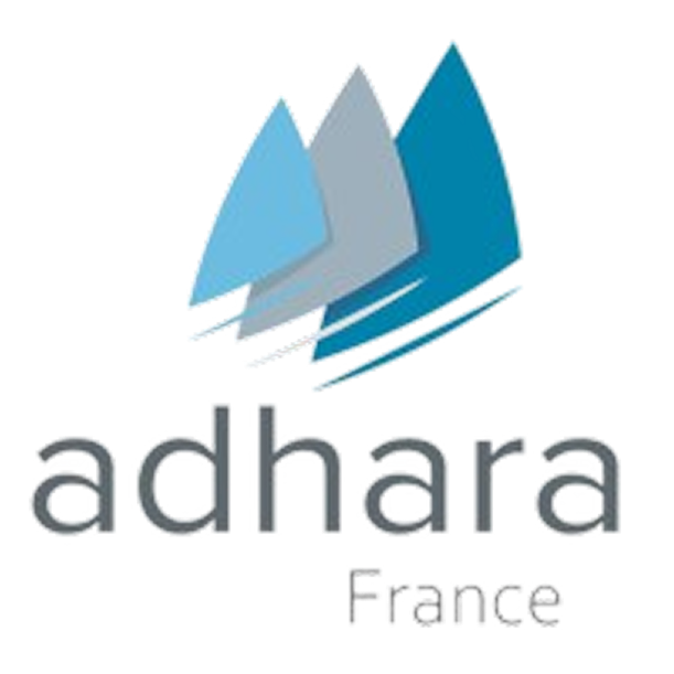 Logo for Adhara Finance featuring three stylized blue and gray arrows pointing upward above the text 'adhara' with 'Finance' written underneath.