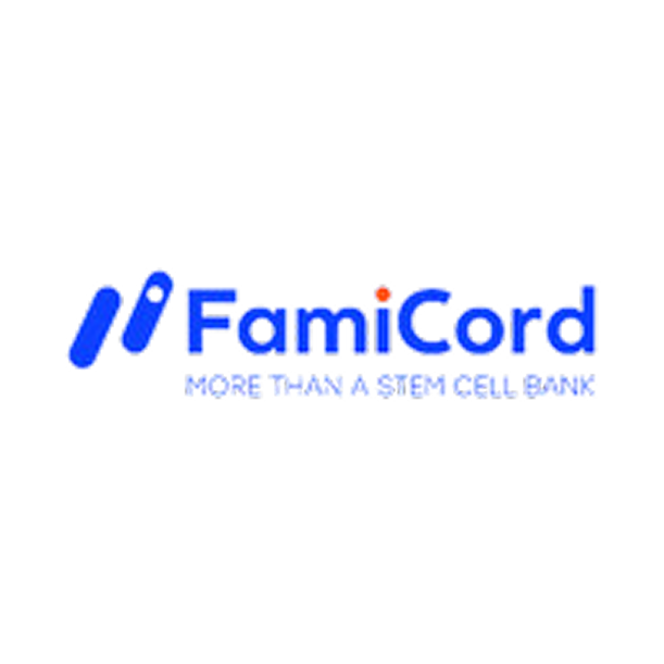 FamiCord logo with blue stylized icon and a tagline 'For The Advance of Cell Care' in blue text.